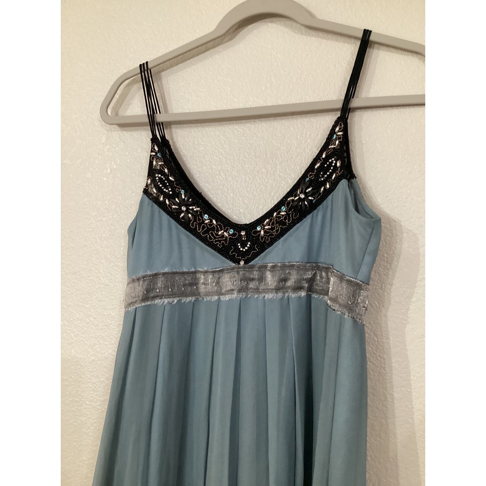 Sue Wong Nocturne Blue Silk Beaded Empire Waist Cocktail Dress Size 4 - Picture 6 of 10